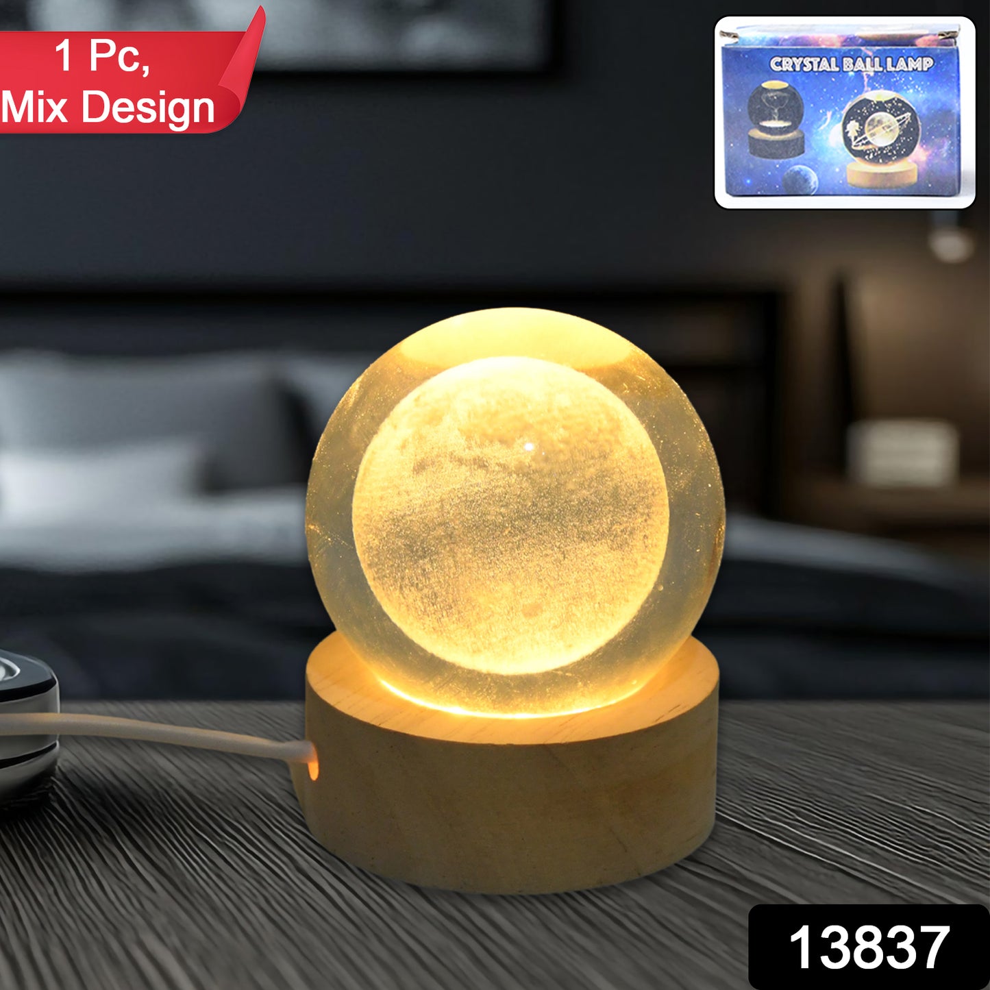 3d Crystal Ball Lamps With Base  (1 Pc)